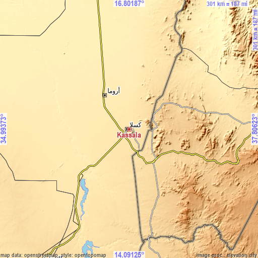 Topographic map of Kassala