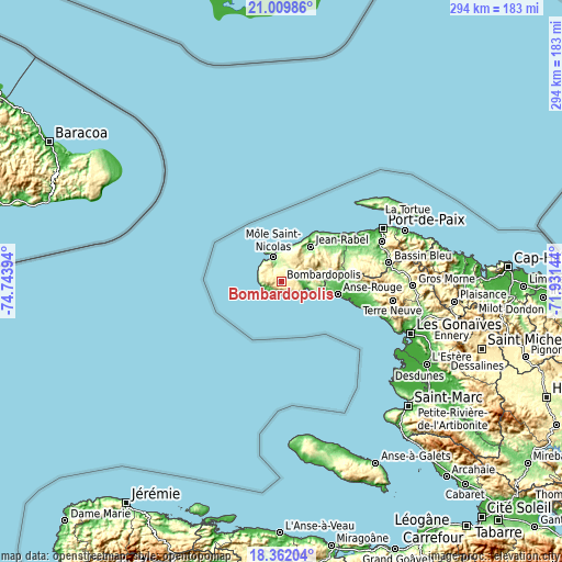 Topographic map of Bombardopolis