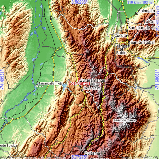 Topographic map of Los Santos