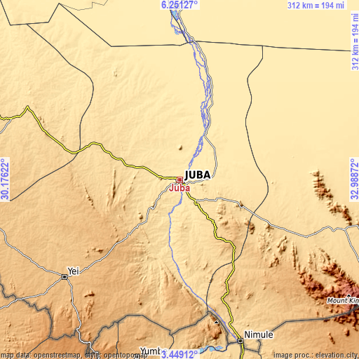 Topographic map of Juba