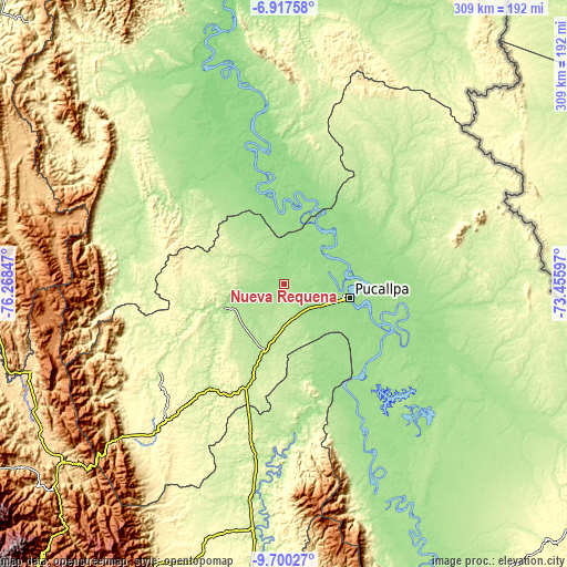 Topographic map of Nueva Requena