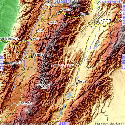 Topographic map of Santiago Pérez