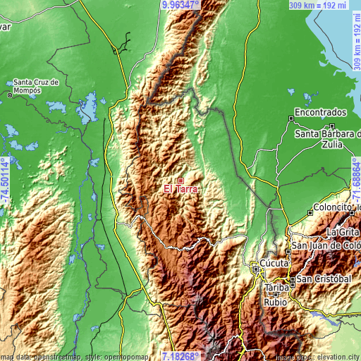 Topographic map of El Tarra