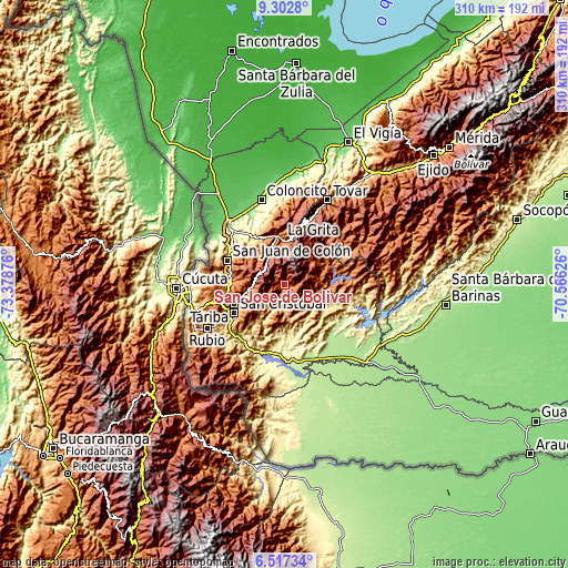 Topographic map of San José de Bolívar