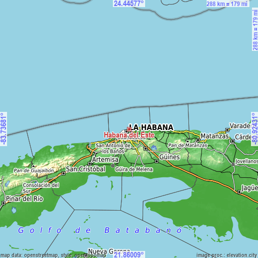 Topographic map of Habana del Este