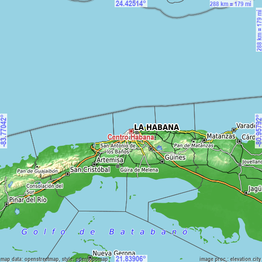 Topographic map of Centro Habana