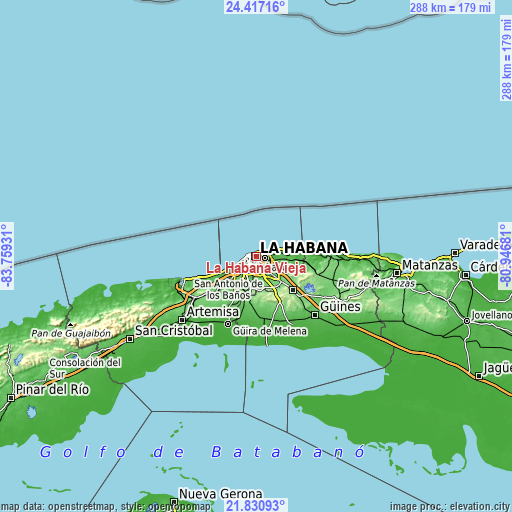 Topographic map of La Habana Vieja