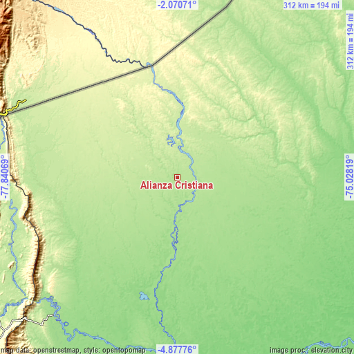 Topographic map of Alianza Cristiana
