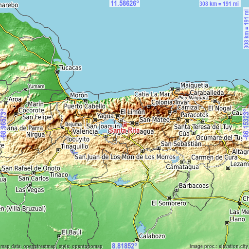 Topographic map of Santa Rita