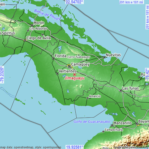 Topographic map of Jimaguayú