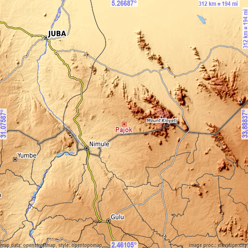 Topographic map of Pajok