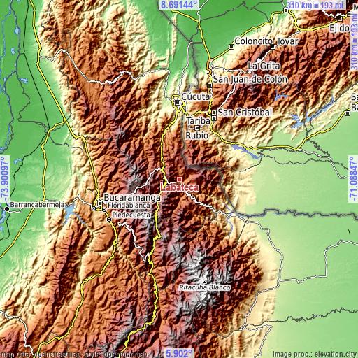 Topographic map of Labateca