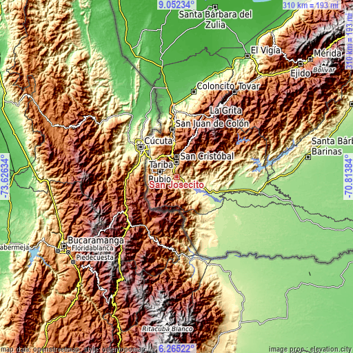 Topographic map of San Josecito