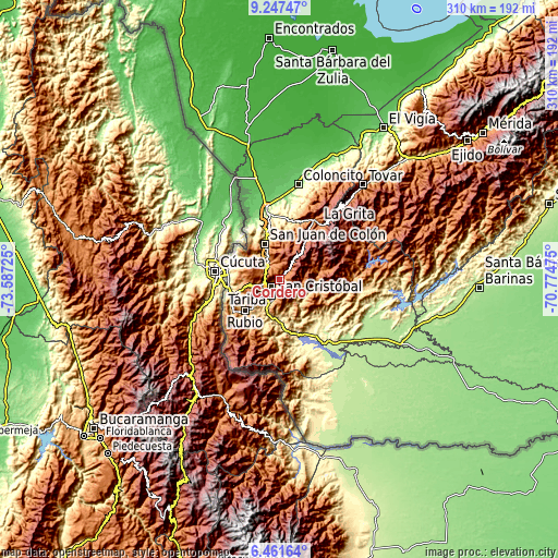Topographic map of Cordero