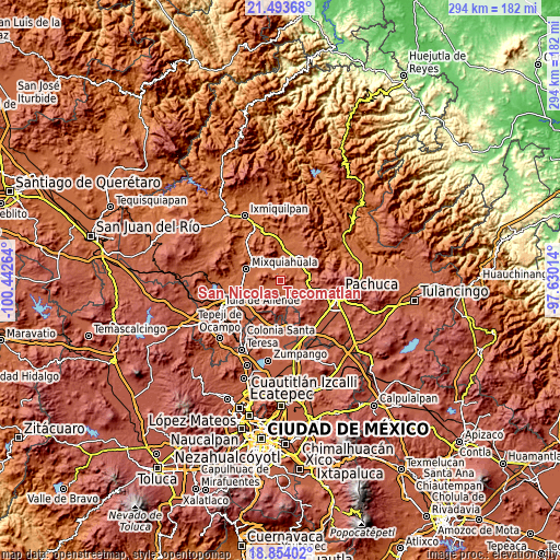 Topographic map of San Nicolás Tecomatlán