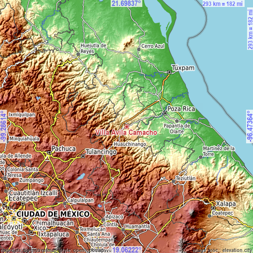 Topographic map of Villa Avila Camacho