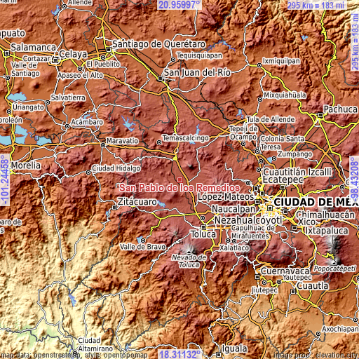 Topographic map of San Pablo de los Remedios