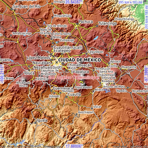 Topographic map of San Lorenzo Tlalmimilolpan