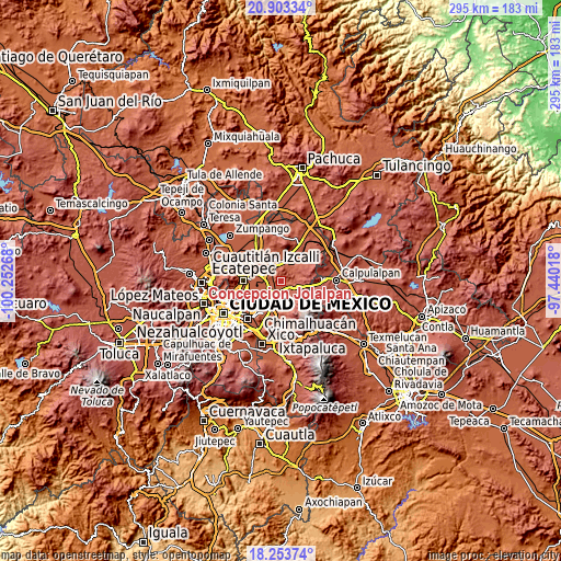 Topographic map of Concepción Jolalpan