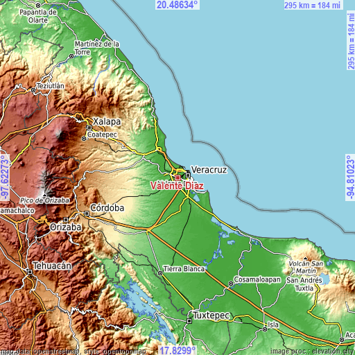 Topographic map of Valente Diaz