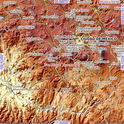 Topographic map of San Miguel Tecomatlán