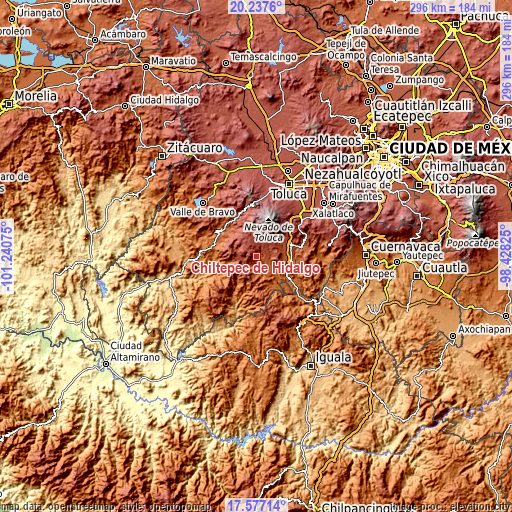 Topographic map of Chiltepec de Hidalgo