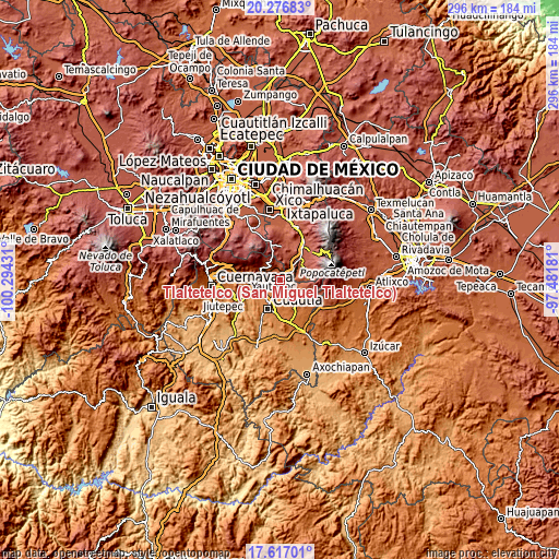 Topographic map of Tlaltetelco (San Miguel Tlaltetelco)
