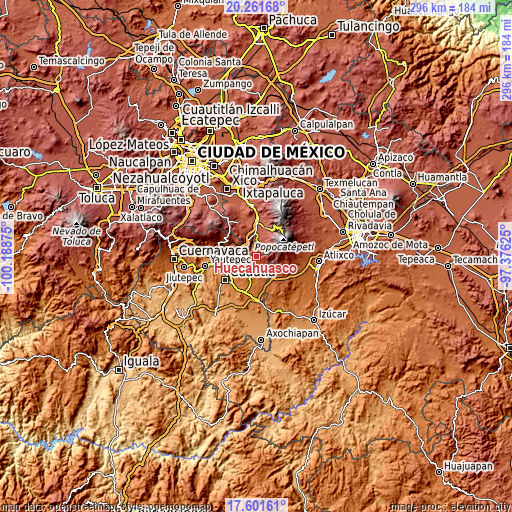 Topographic map of Huecahuasco