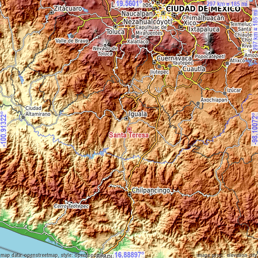 Topographic map of Santa Teresa