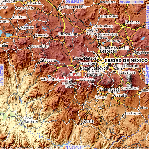 Topographic map of Santiago Tlacotepec