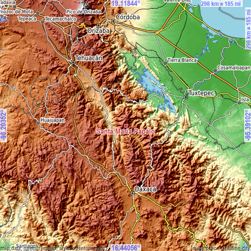 Topographic map of Santa María Pápalo