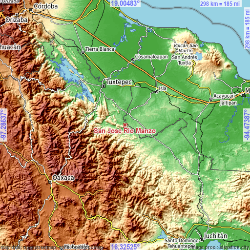 Topographic map of San José Río Manzo