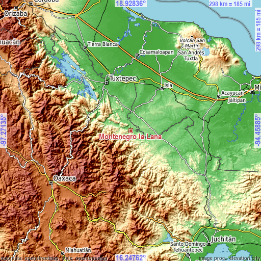 Topographic map of Montenegro la Lana