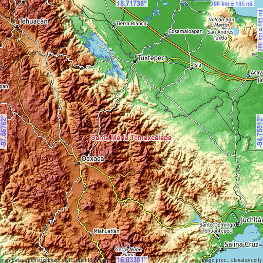 Topographic map of Santa María Temaxcalapa