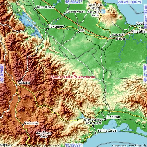 Topographic map of Santa María Puxmetacán