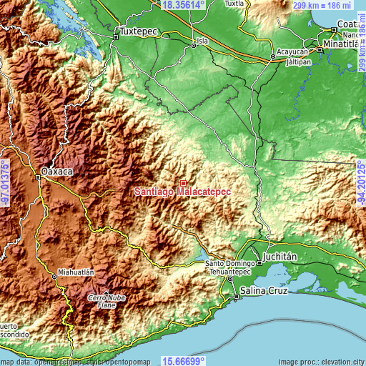 Topographic map of Santiago Malacatepec