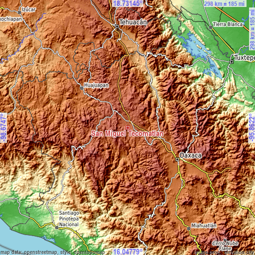 Topographic map of San Miguel Tecomatlán