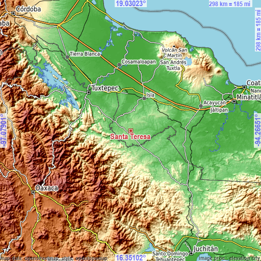 Topographic map of Santa Teresa