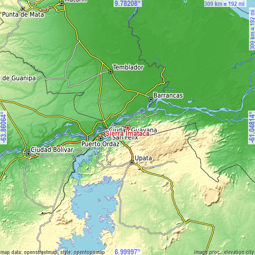 Topographic map of Sierra Imataca