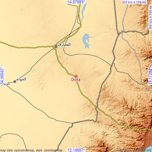 Topographic map of Doka