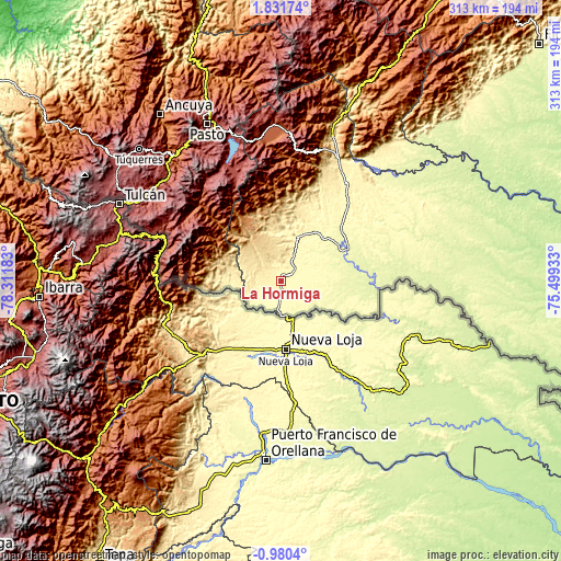 Topographic map of La Hormiga