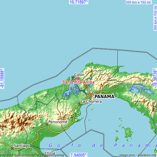 Topographic map of Santa Rita Arriba