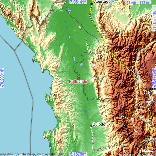 Topographic map of Bellavista