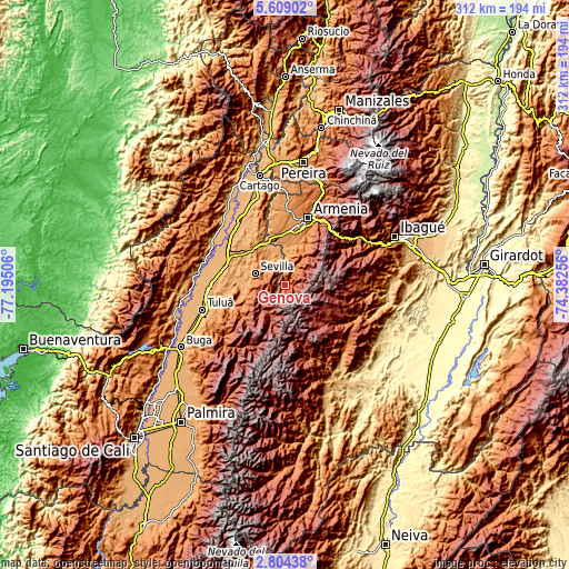 Topographic map of Génova