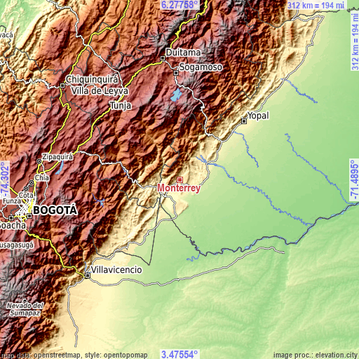 Topographic map of Monterrey