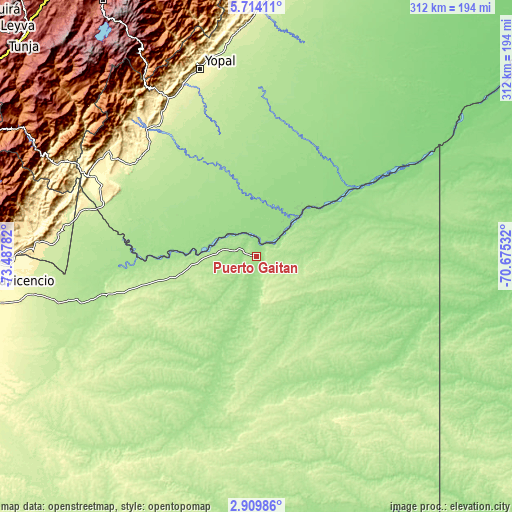 Topographic map of Puerto Gaitán