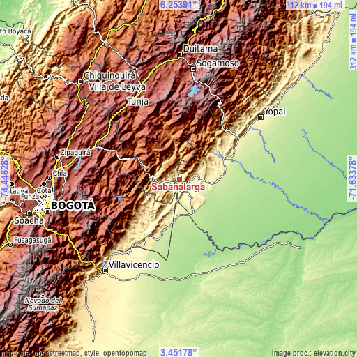 Topographic map of Sabanalarga