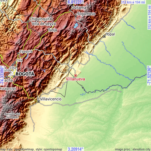 Topographic map of Villanueva