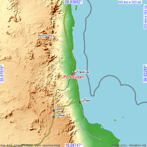 Topographic map of Port Sudan