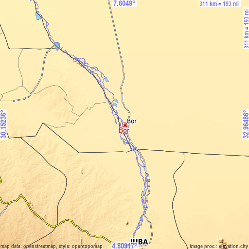 Topographic map of Bor